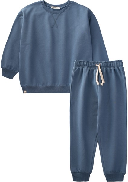 Basıc Karyoka Detaylı Sweatshirt Takım Indigo Mavi