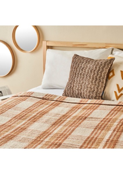 Yumuşak ve hafif pamuklu tek kişilik kahverengi çizgili battaniye 150x200 cm fiyatları
