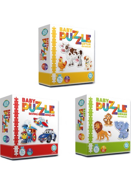 3'lü Baby Puzzle Puzzle Seti Çiftlik, Orman, Sevimli Araç