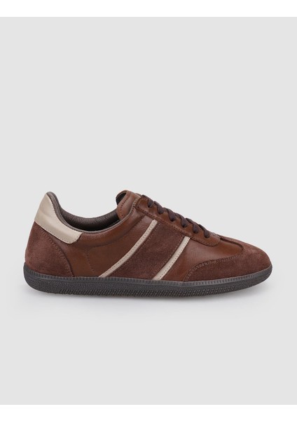 %100 Hakiki Deri Kahverengi Bağcıklı Kadın Sneaker