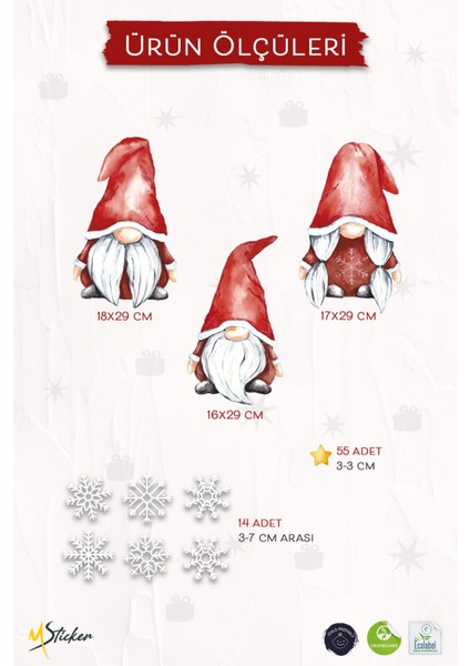 Kırmızı Şapkalı Yılbaşı Cüceleri ve Kar Taneleri Cam Duvar Sticker Seti Yılbaşı Süsü Yılbaşı Hediyesi fırsatları