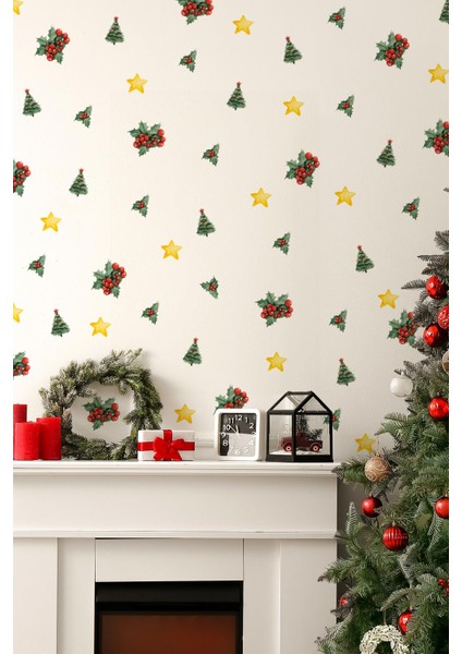 Kokina Çiçeği 2 Yılbaşı Süsü Yılbaşı Sticker Yılbaşı Hediyesi Cam Duvar Sticker Seti