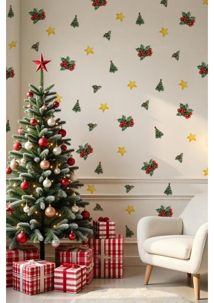 Kokina Çiçeği 2 Yılbaşı Süsü Yılbaşı Sticker Yılbaşı Hediyesi Cam Duvar Sticker Seti fiyatları