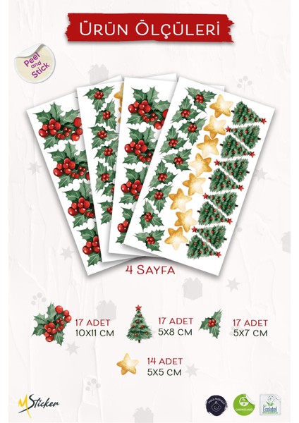 Kokina Çiçeği 2 Yılbaşı Süsü Yılbaşı Sticker Yılbaşı Hediyesi Cam Duvar Sticker Seti modelleri