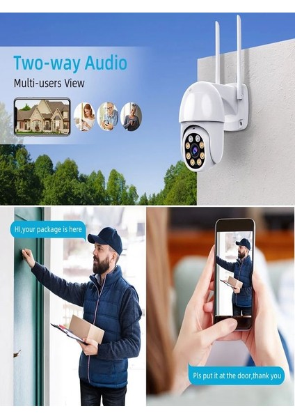2.5 Inç Wi-Fi IP66 Su Geçirmez Alarmlı Hd Hareket Sensör Çift Işıklı Gece Görüşlü Interkom Kamera