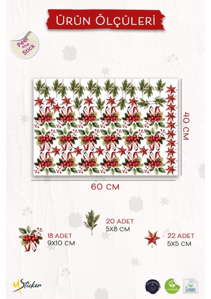 Kokina Çiçeği 1 Yılbaşı Süsü Yılbaşı Sticker Yılbaşı Hediyesi Cam Duvar Sticker Seti