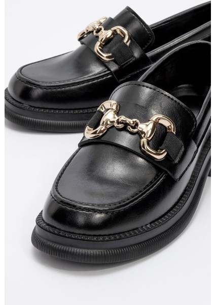 Tokalı Kaydırmaz Kadın Loafer Ayakkabı SİYAH KIRIŞIK modelleri