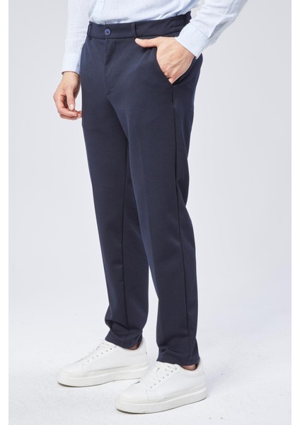 Erkek Yandan Cepli Beli Yarım Lastikli Slim Fit Chino Lacivert Pantolon modelleri