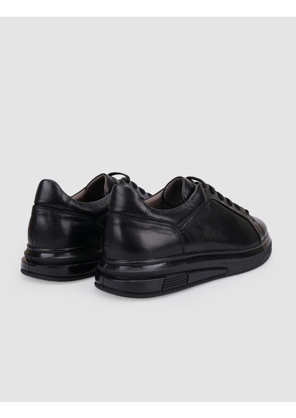 %100 Hakiki Deri Siyah Bağcıklı Erkek Spor Ayakkabı