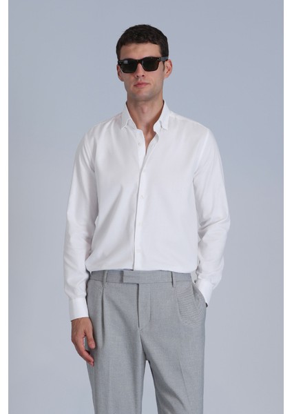 Barka Erkek Basic Gömlek Slim Fit Beyaz