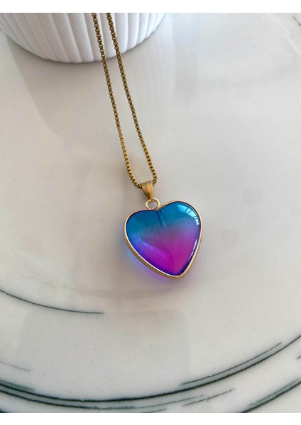 Rainbow Heart Kolye Gold