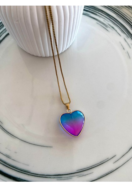 Rainbow Heart Kolye Gold