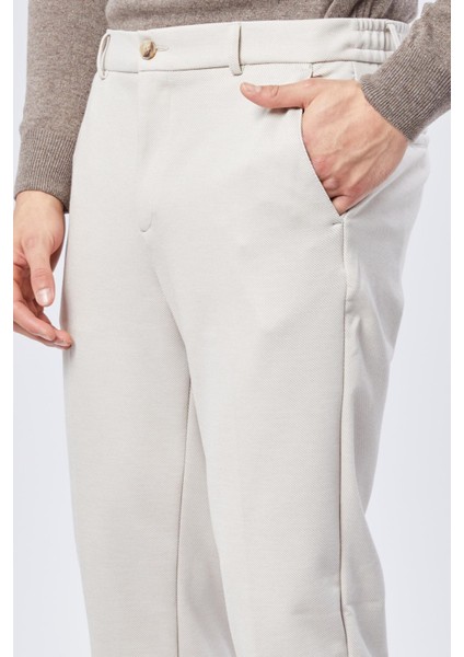 Erkek Yandan Cepli Beli Yarım Lastikli Slim Fit Chino Bej Pantolon