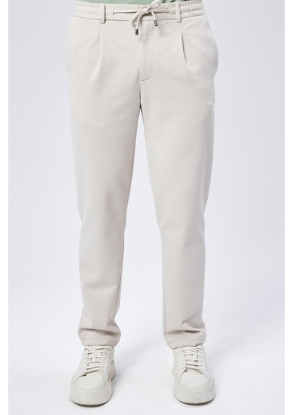 Erkek Beli Bağcıklı Yandan Cepli Slim Fit Jogger Bej Pantolon modelleri