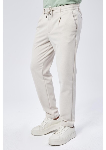 Erkek Beli Bağcıklı Yandan Cepli Slim Fit Jogger Bej Pantolon indirimleri