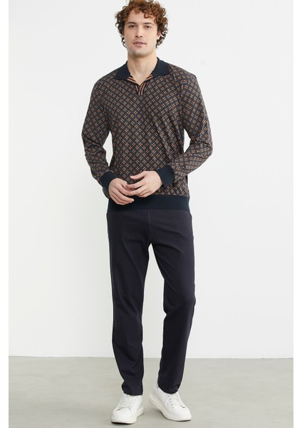 Rahat Kalıp Desenli Pijama Takım - Kahve indirimleri