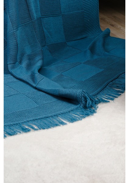 Dama Örgü Saçaklı Triko Tv Battaniyesi 130X170 Havacı Mavisi | Koltuk Örtüsü modelleri