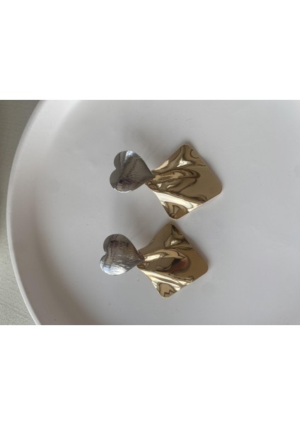 Gz Heart Retro Küpe (Silver Gold)