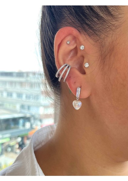 Mini Pearl Heart Stoned Küpe