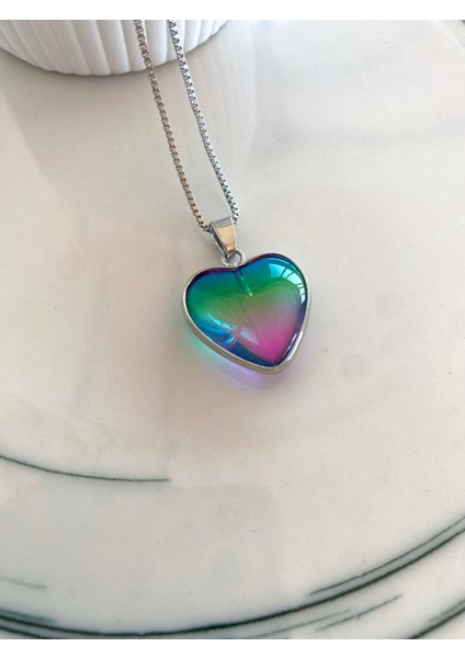 Rainbow Heart Kolye Silver