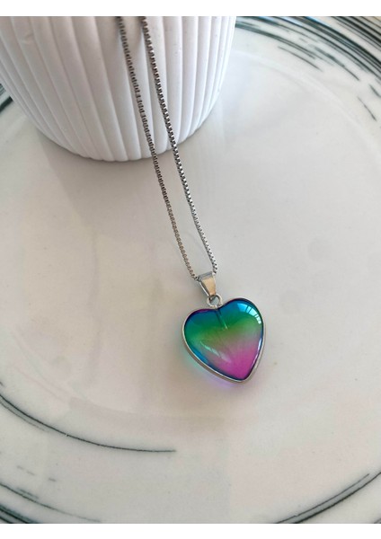 Rainbow Heart Kolye Silver