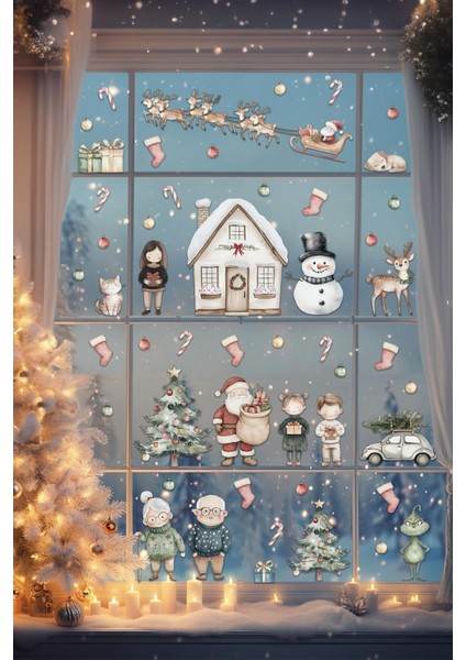 Sevimli Yılbaşı Kasabası ve Sakinleri Yeni Yıl Süsü Yeni Yıl Cam Duvar Sticker Seti fiyatları