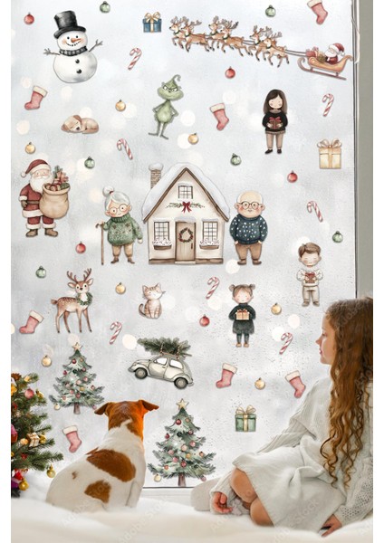 Sevimli Yılbaşı Kasabası ve Sakinleri Yeni Yıl Süsü Yeni Yıl Cam Duvar Sticker Seti fırsatları