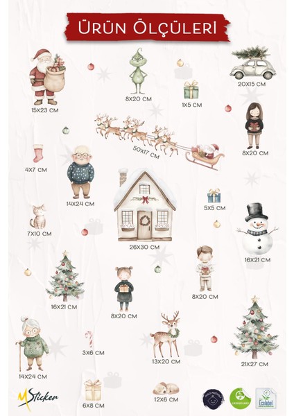 Sevimli Yılbaşı Kasabası ve Sakinleri Yeni Yıl Süsü Yeni Yıl Cam Duvar Sticker Seti indirimleri