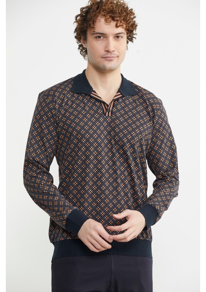 Rahat Kalıp Desenli Pijama Takım - Kahve