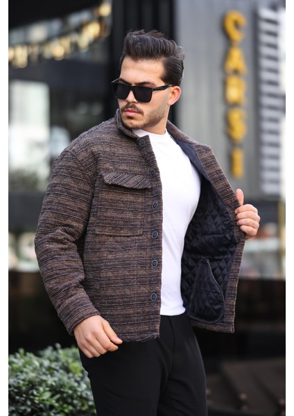 Kahverengi Desenli Kapitone Detaylı Regular Fit CEKET-2456