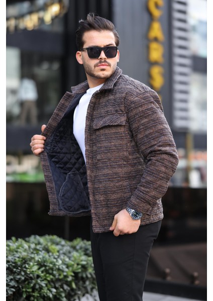Kahverengi Desenli Kapitone Detaylı Regular Fit CEKET-2456 fiyatları