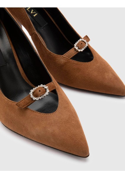 Roald Süet Deri Kadın Taba Topuklu Ayakkabı modelleri