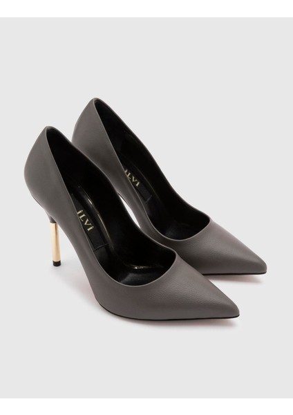 Gland Hakiki Floter Deri Kadın Gri Stiletto
