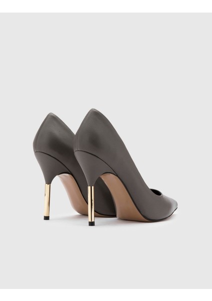 Gland Hakiki Floter Deri Kadın Gri Stiletto