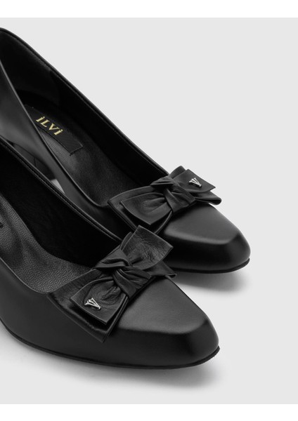 Kersten Hakiki Deri Kadın Siyah Topuklu Ayakkabı