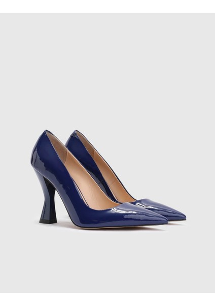 Brica Hakiki Rugan Deri Kadın Saks Mavi Topuklu Ayakkabı
