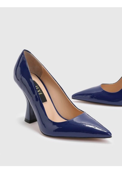 Brica Hakiki Rugan Deri Kadın Saks Mavi Topuklu Ayakkabı