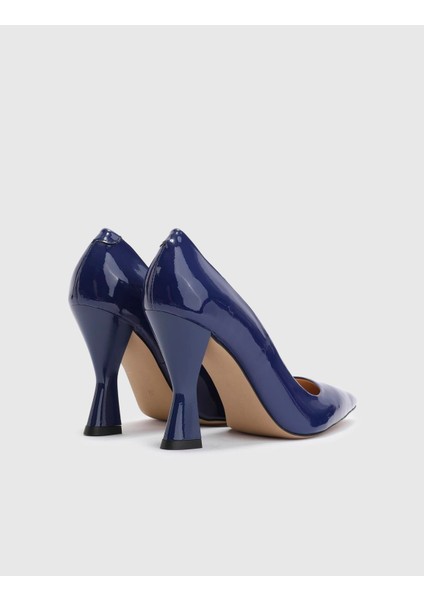 Brica Hakiki Rugan Deri Kadın Saks Mavi Topuklu Ayakkabı