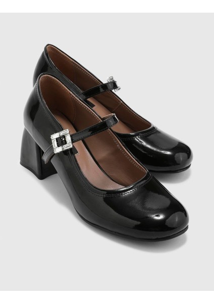 Jenno Hakiki Rugan Deri Kadın Siyah Topuklu Ayakkabı modelleri