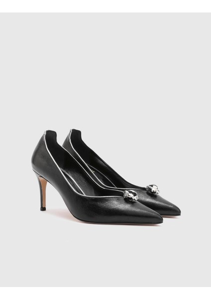 Joep Hakiki Deri Kadın Siyah Topuklu Ayakkabı