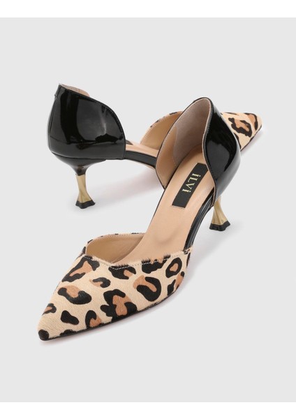 Warre Hakiki Rugan Deri Kadın Leopar Topuklu Ayakkabı fırsatları
