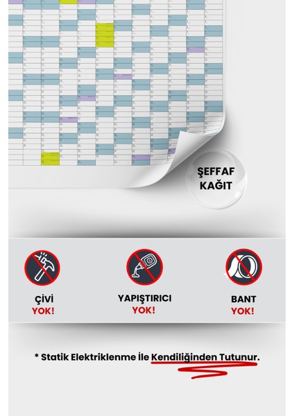 2025 Yıllık Şeffaf Planlayıcı, Kendiliğinden Tutunan, Yapışkansız, Pratik, Akıllı Kağıt Yazı Panosu, Promosyon Takvim