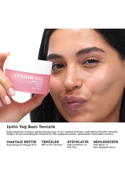 Cream Co. Balm Yüz Temizleyici | Aydınlatıcı Nem Makyaj Temizleme | Hyaluronik Asit | Tüm Cilt Tipleri