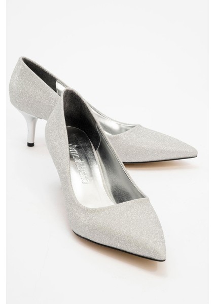 Kadın Sivri Burunlu Stiletto Gümüş Sim
