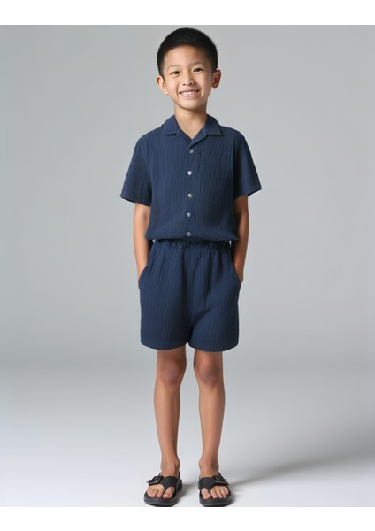 Nate Indigo Muslin Erkek Çocuk Şort