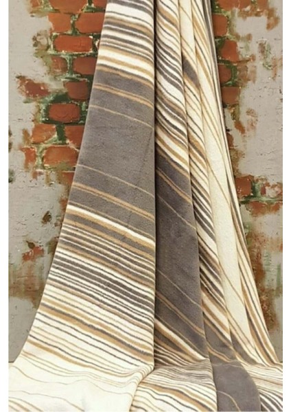 Yumuşak pamuklu dizüstü ve TV battaniyesi, şık bej çizgili tasarım, 130x170 cm