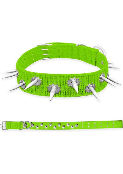 Savex Dokuma Çivili Köpek Boyun Tasması Yeşil 5*80 cm
