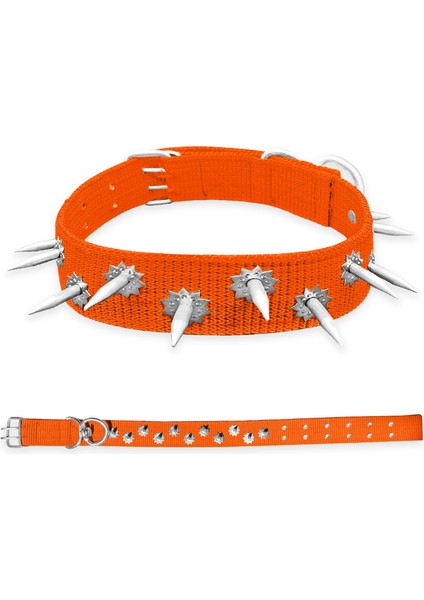 Savex Dokuma Çivili Köpek Boyun Tasması Turuncu 5*80 cm