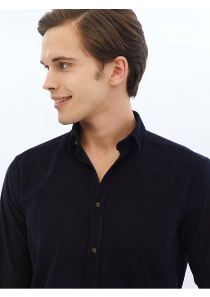 Lacivert Fitilli Regular Fit Dokuma Kadife Casual %100 Pamuk Gömlek modelleri
