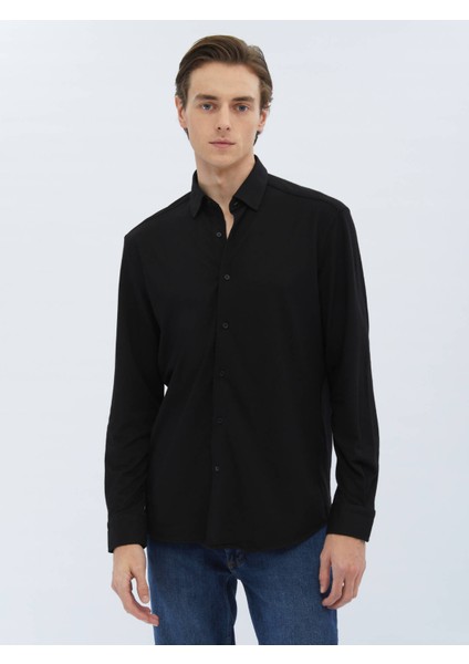 Siyah Regular Fit Casual Pamuk Karışımlı Gömlek modelleri